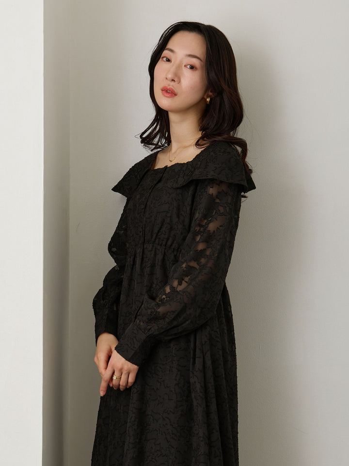 オフショル風衿つきワンピース Black