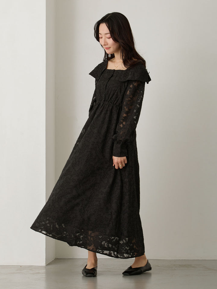 オフショル風衿つきワンピース Black