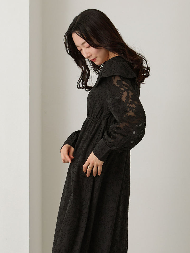 オフショル風衿つきワンピース Black