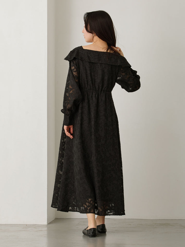 オフショル風衿つきワンピース Black