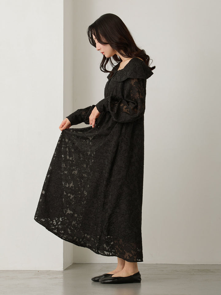 オフショル風衿つきワンピース Black