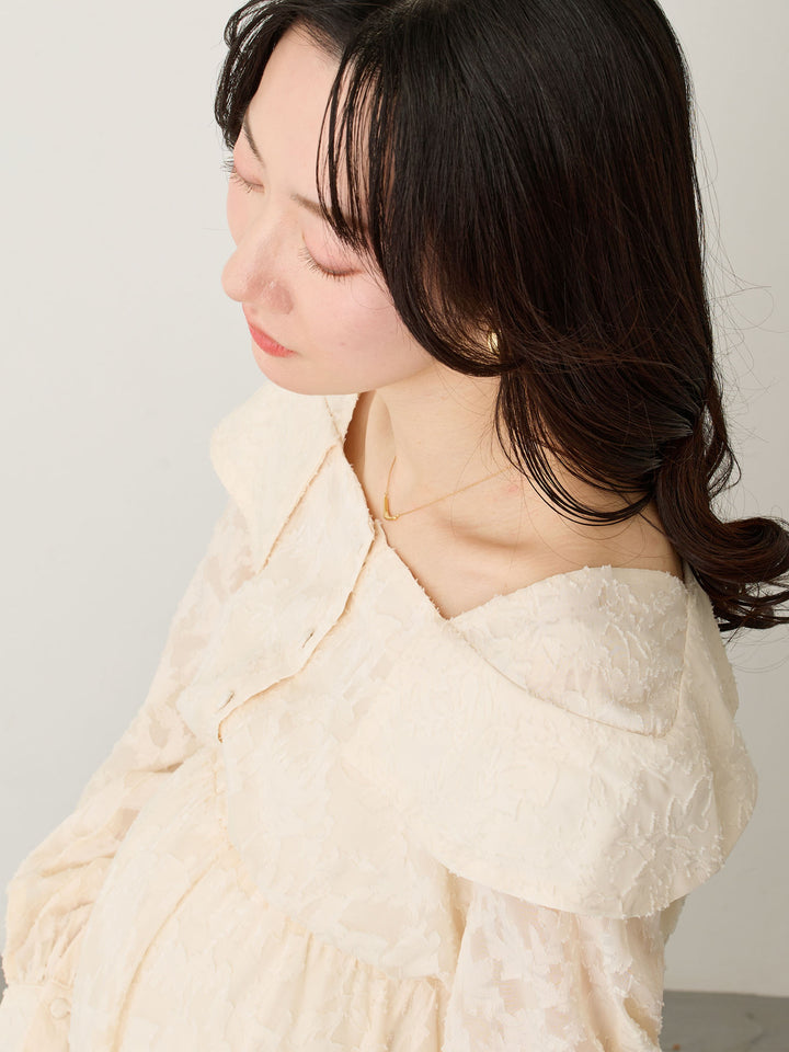 オフショル風衿つきワンピース Ecru