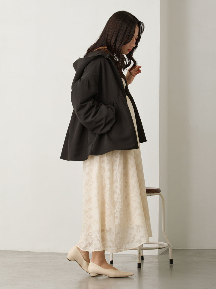フード付きペプラムライトアウター Black