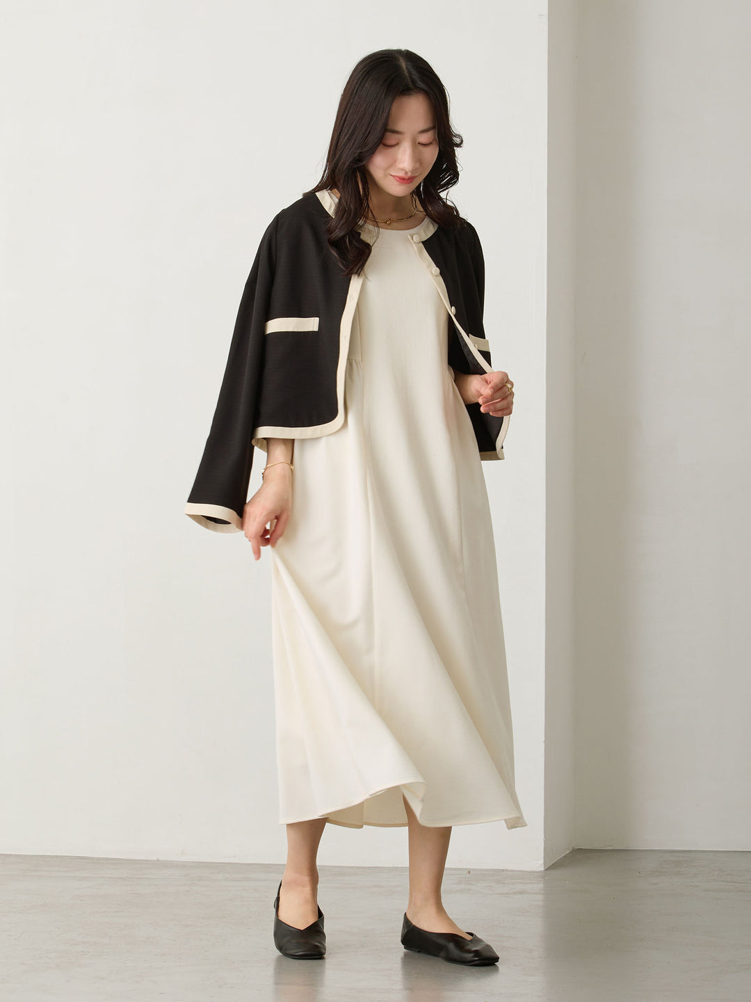 サイドリボンフレンチワンピース Ecru