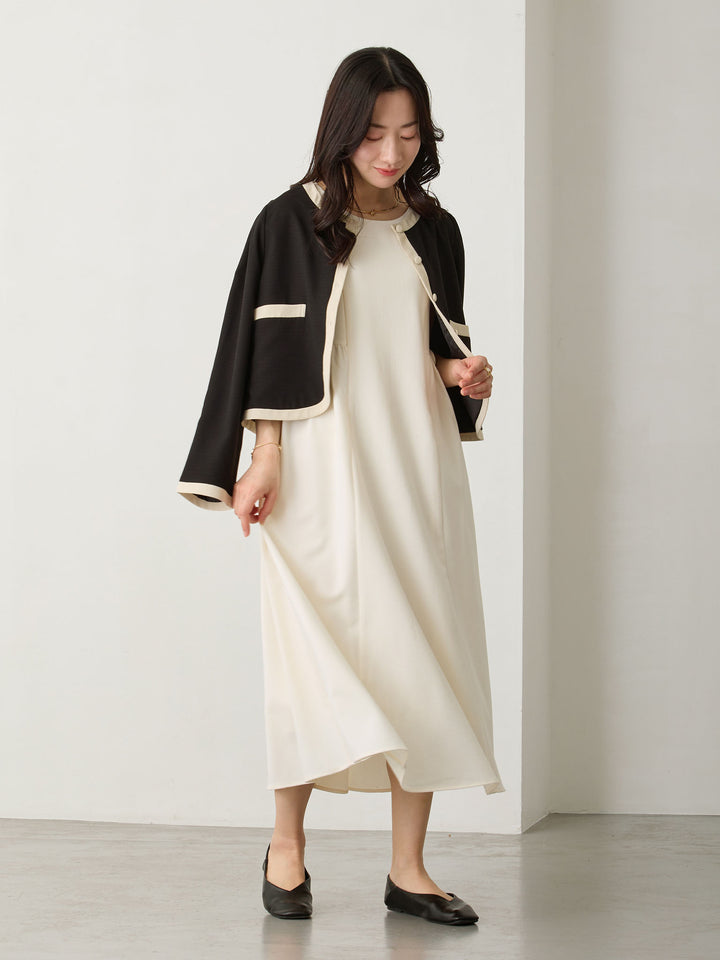 サイドリボンフレンチワンピース Ecru