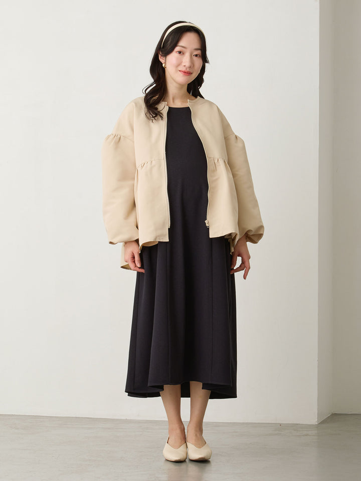 Side Ribbon French Sleeve Dress Navy