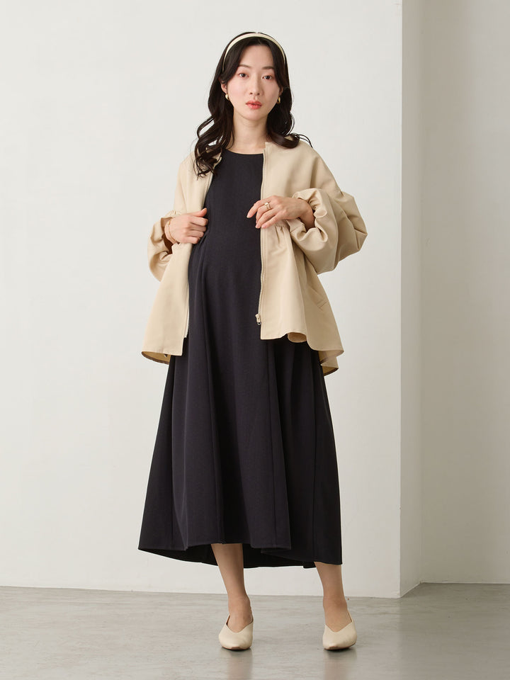 フード付きペプラムライトアウター Beige