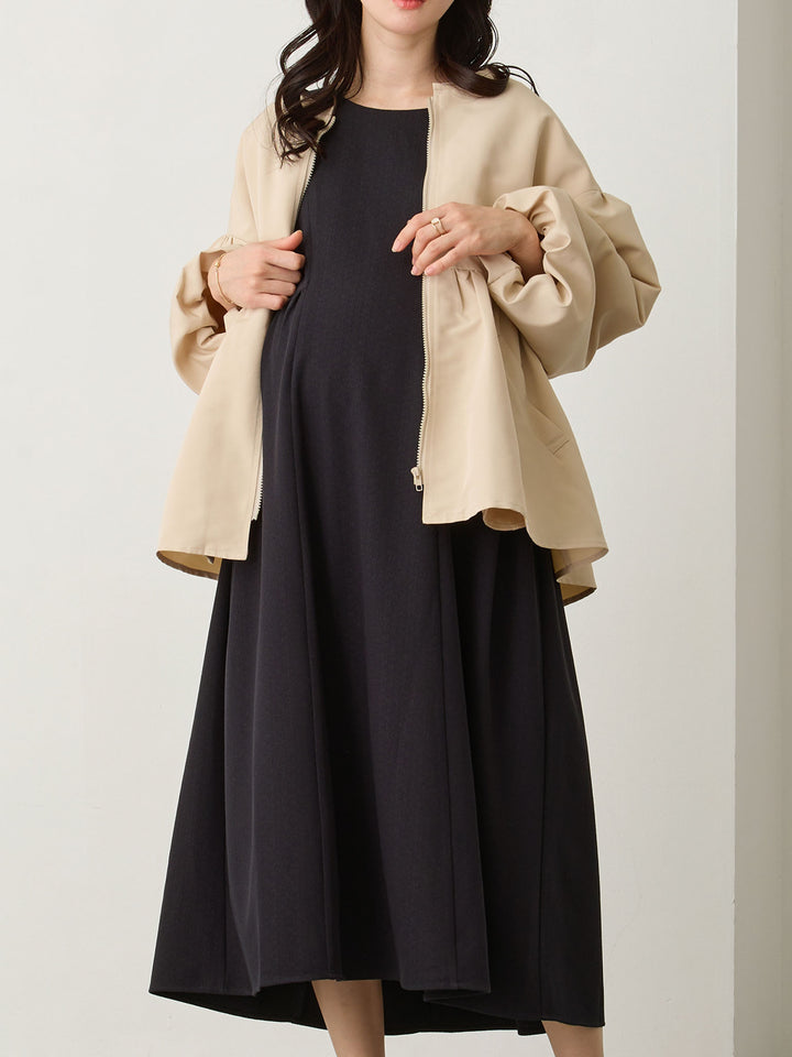 Side Ribbon French Sleeve Dress Navy