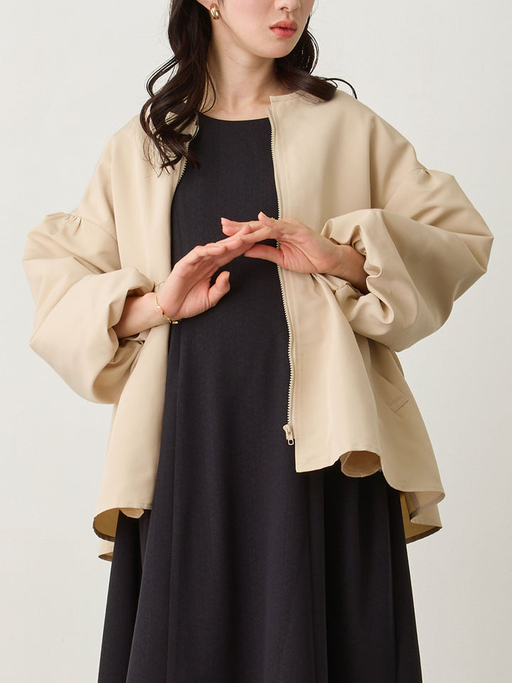フード付きペプラムライトアウター Beige