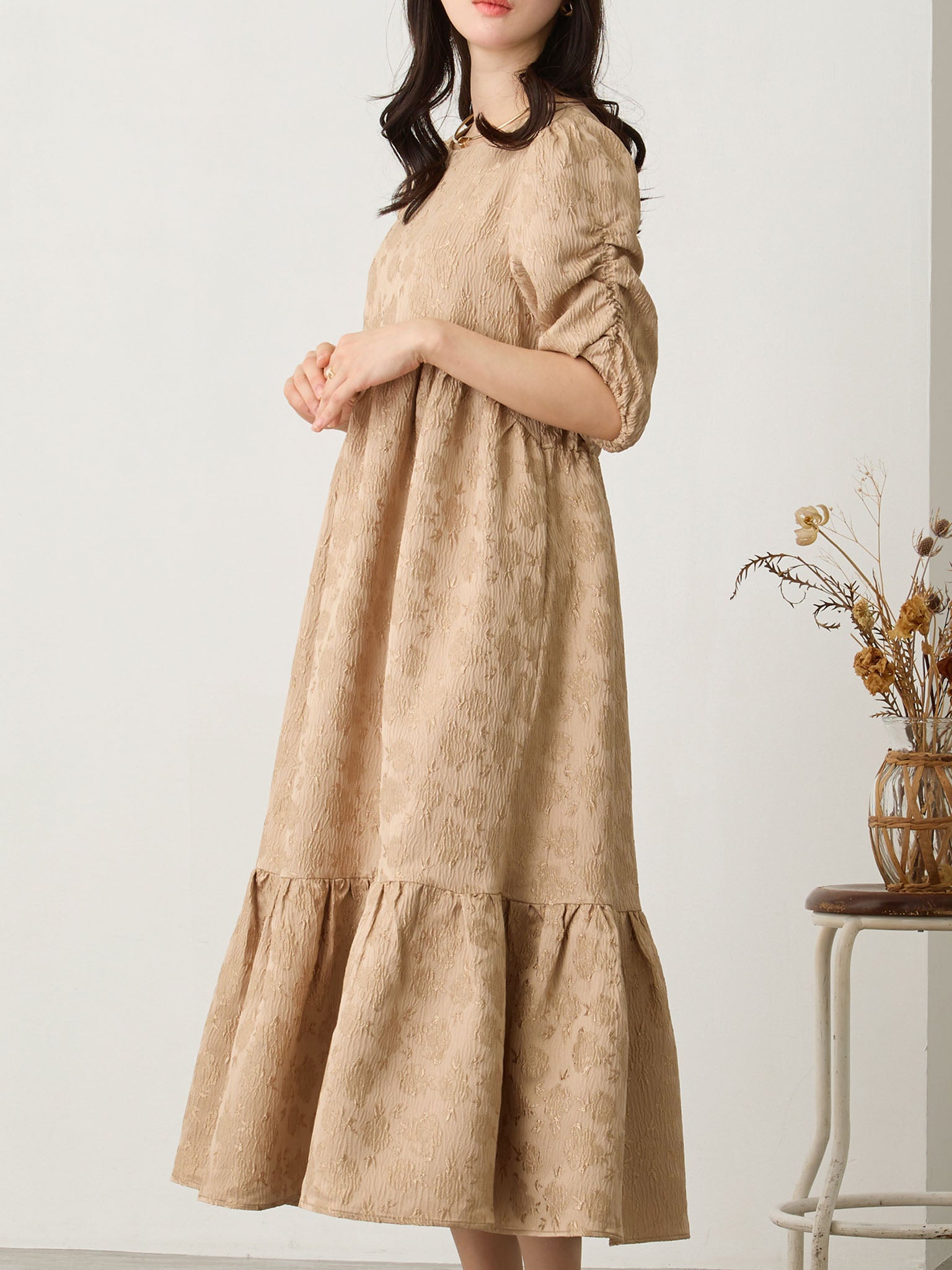 パフスリーブジャガードワンピース Beige – honono for mom&baby