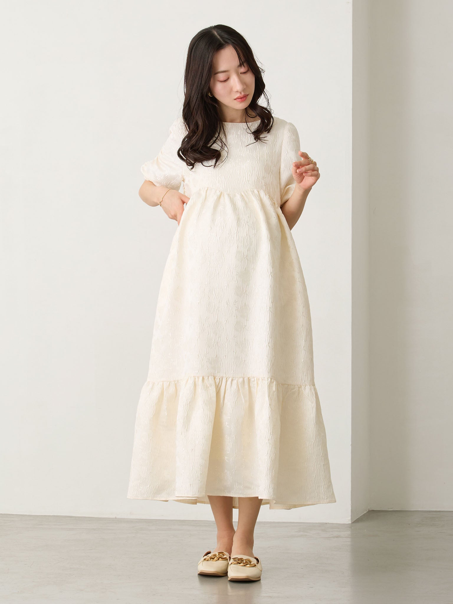 パフスリーブジャガードワンピース Ivory – honono for mom&baby