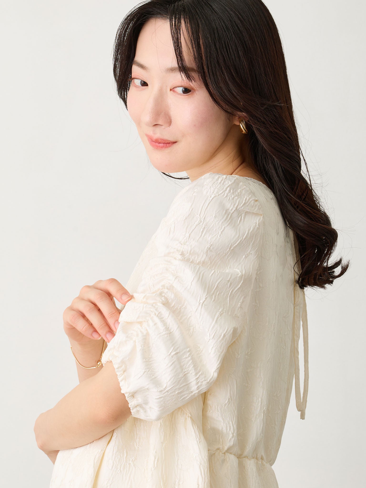 パフスリーブジャガードワンピース Ivory – honono for mom&baby