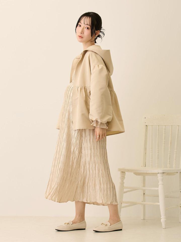 フード付きペプラムライトアウター Beige