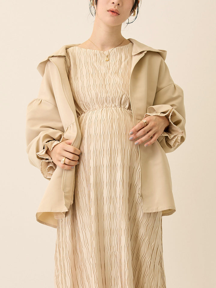 フード付きペプラムライトアウター Beige