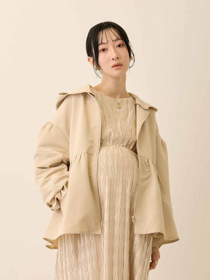 フード付きペプラムライトアウター Beige
