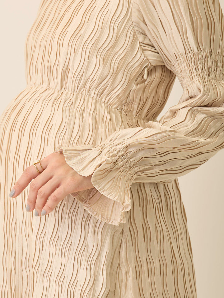 ハートネックプリーツワンピース Beige