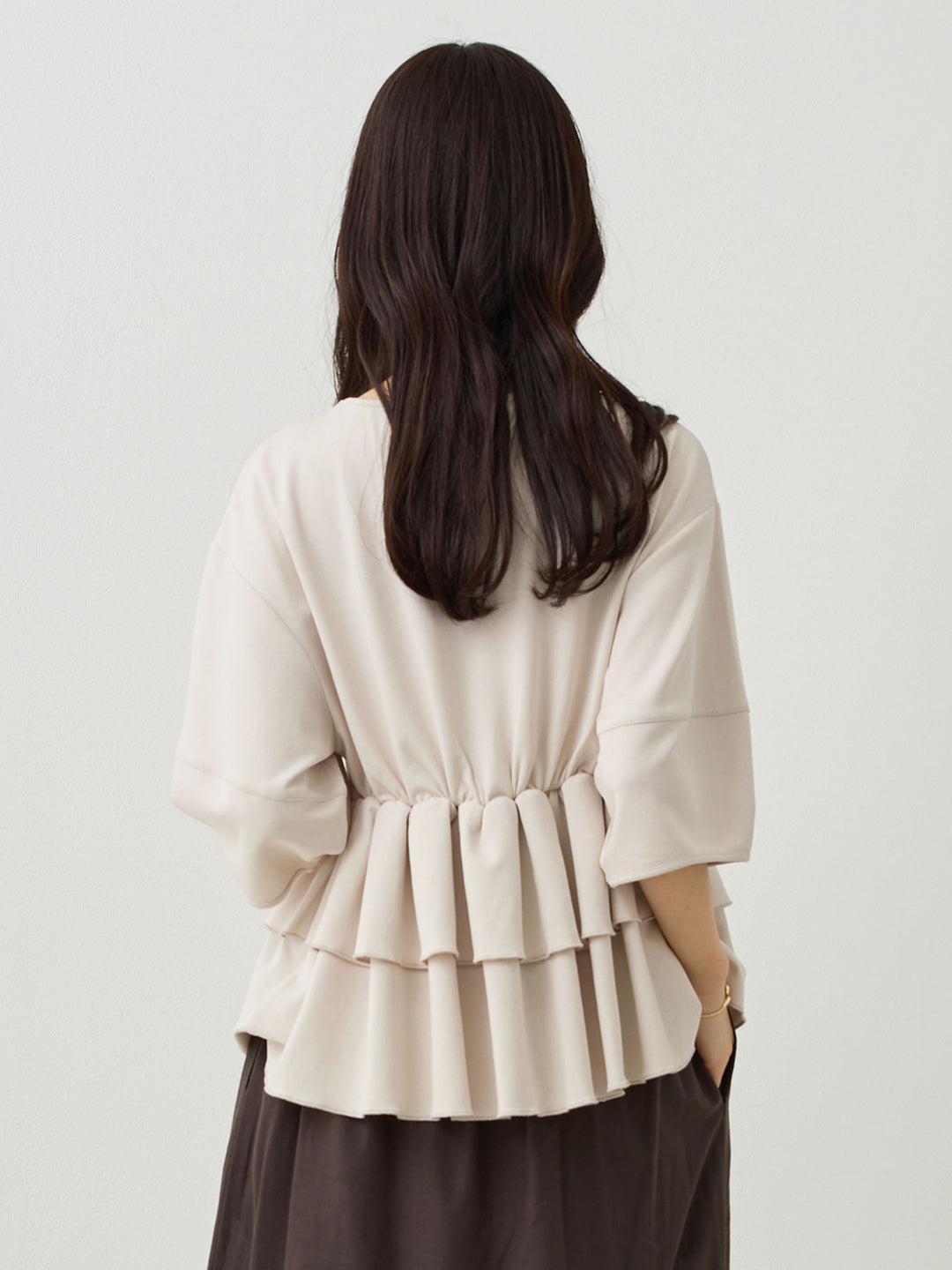 Peplum Ruffle Nursing T-shirt - Beige