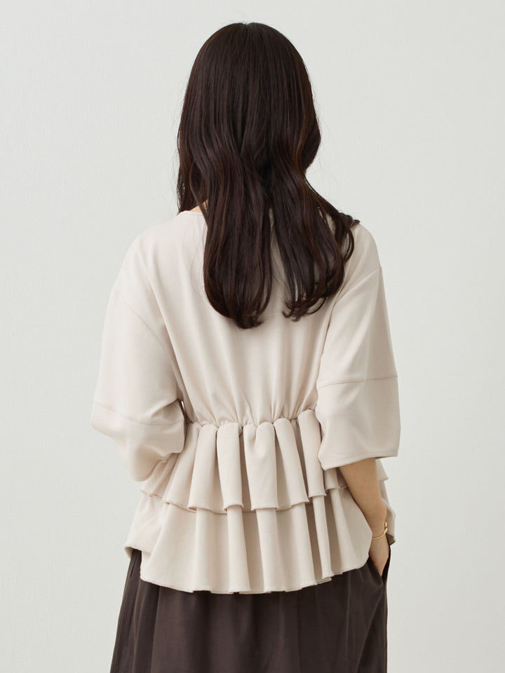 Peplum Ruffle Nursing T-shirt - Beige