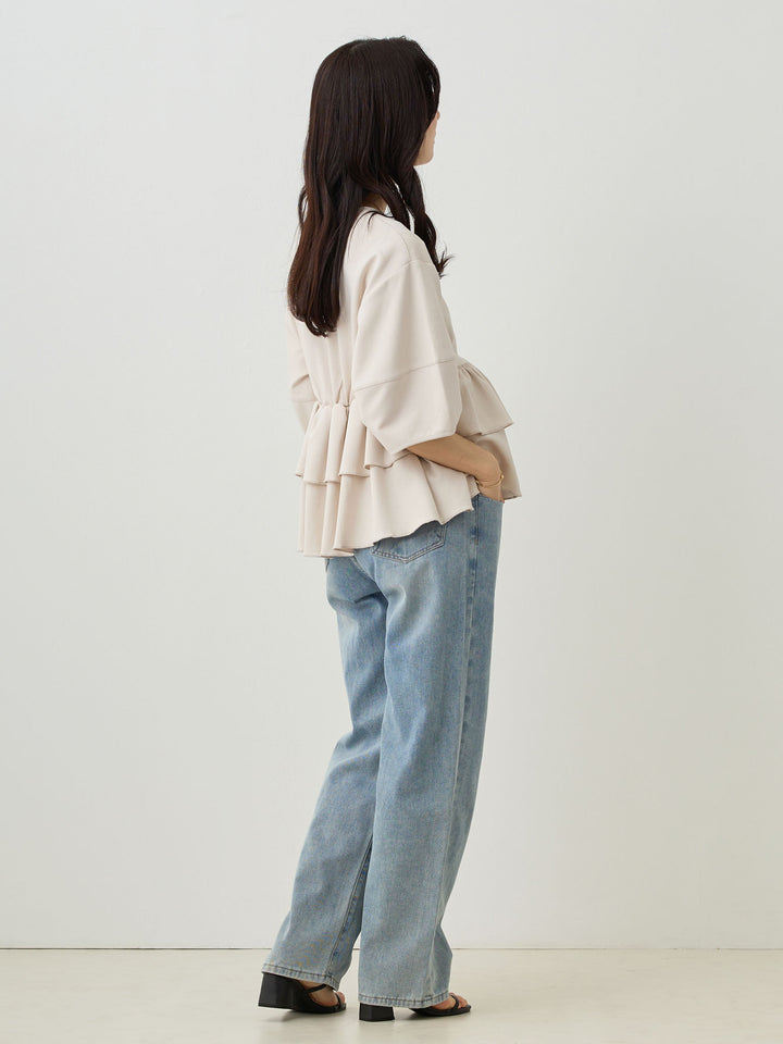 Peplum Ruffle Nursing T-shirt - Beige