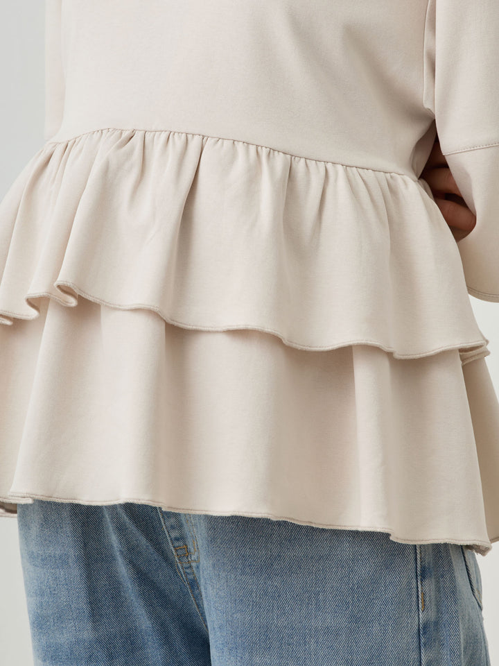 Peplum Ruffle Nursing T-shirt - Beige
