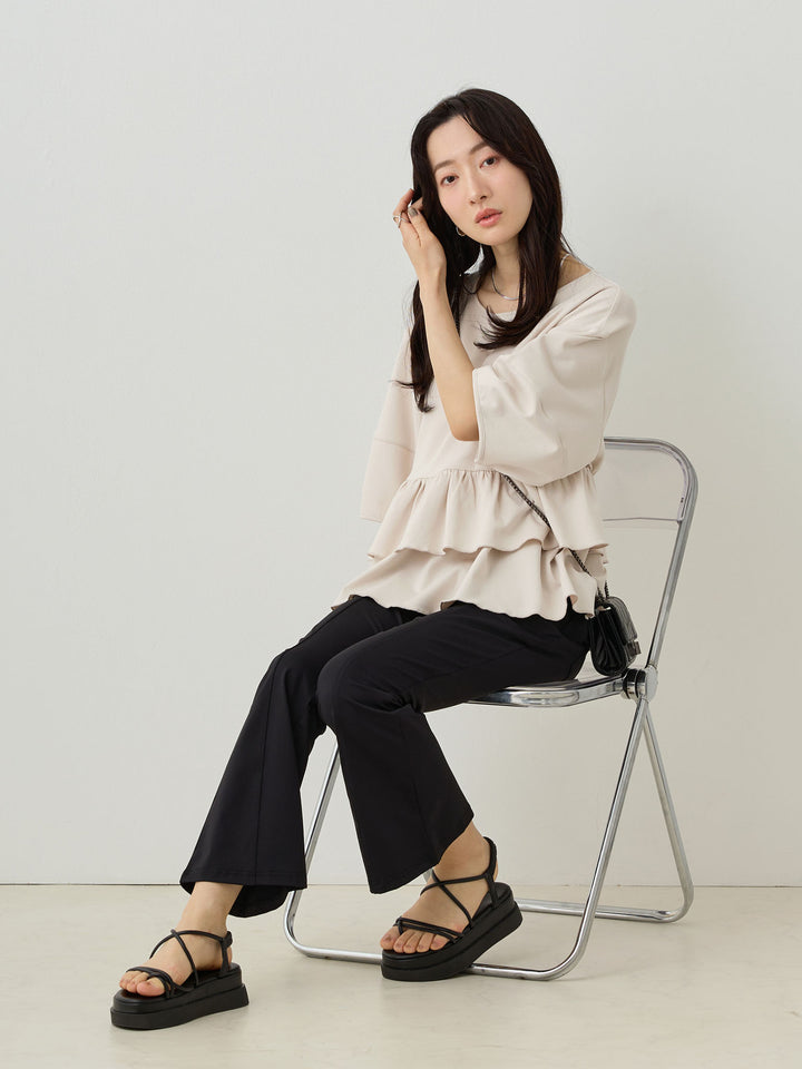 Peplum Ruffle Nursing T-shirt - Beige