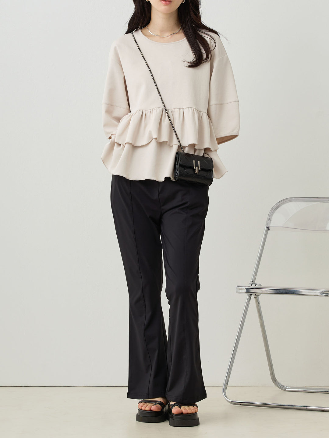 Peplum Ruffle Nursing T-shirt - Beige