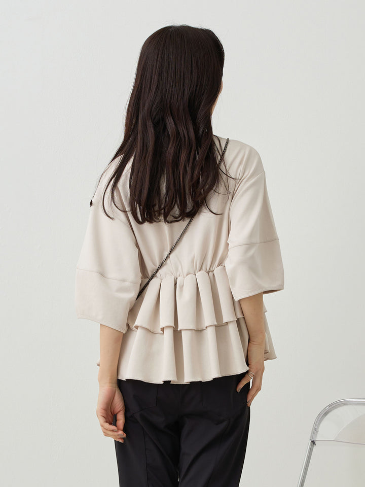 Peplum Ruffle Nursing T-shirt - Beige