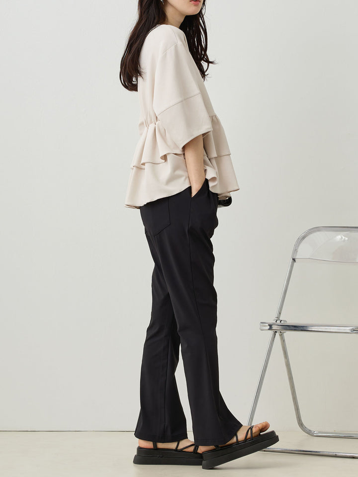 Peplum Ruffle Nursing T-shirt - Beige