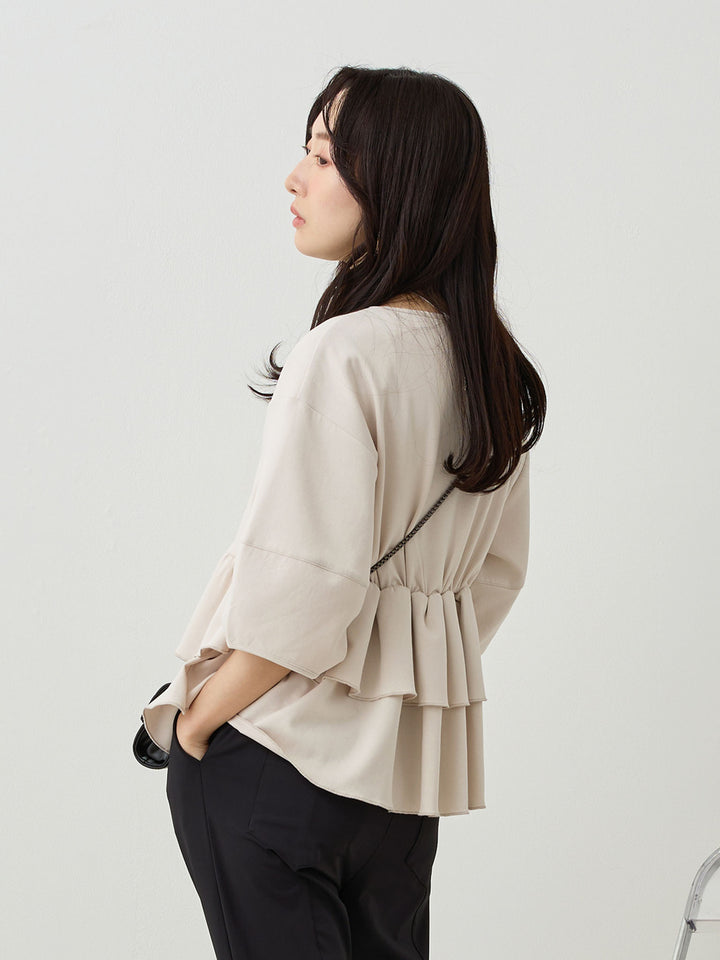 Peplum Ruffle Nursing T-shirt - Beige