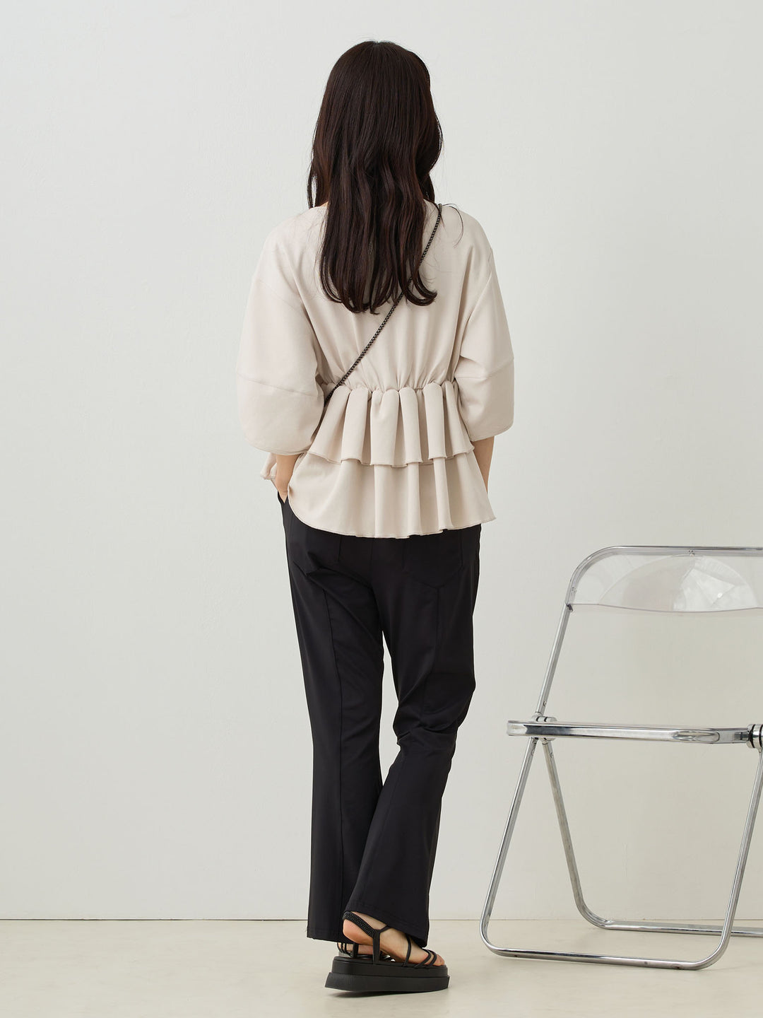 Peplum Ruffle Nursing T-shirt - Beige