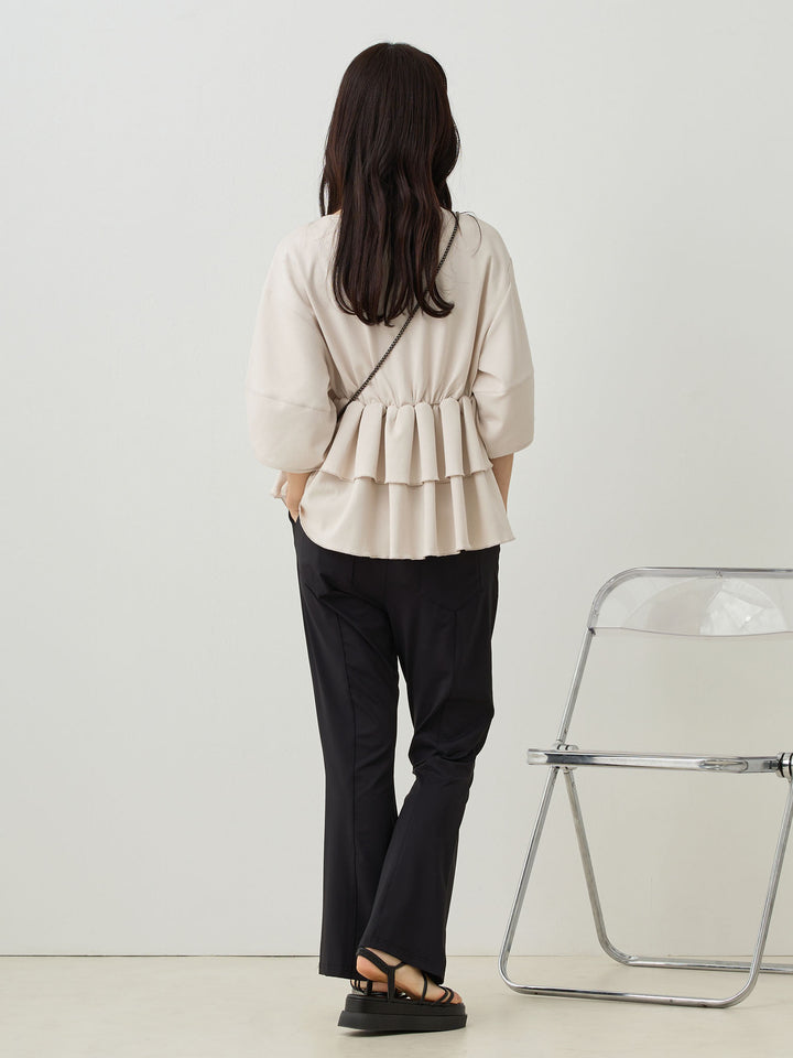 Peplum Ruffle Nursing T-shirt - Beige