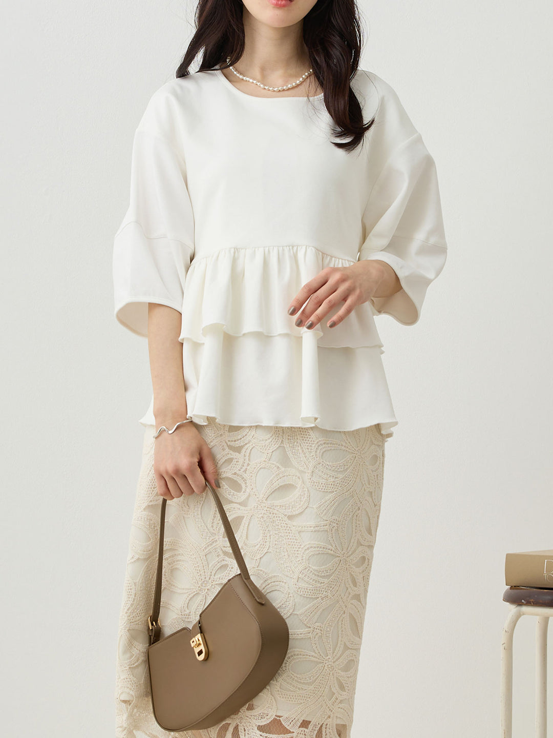 Peplum Ruffle Nursing T-shirt - White