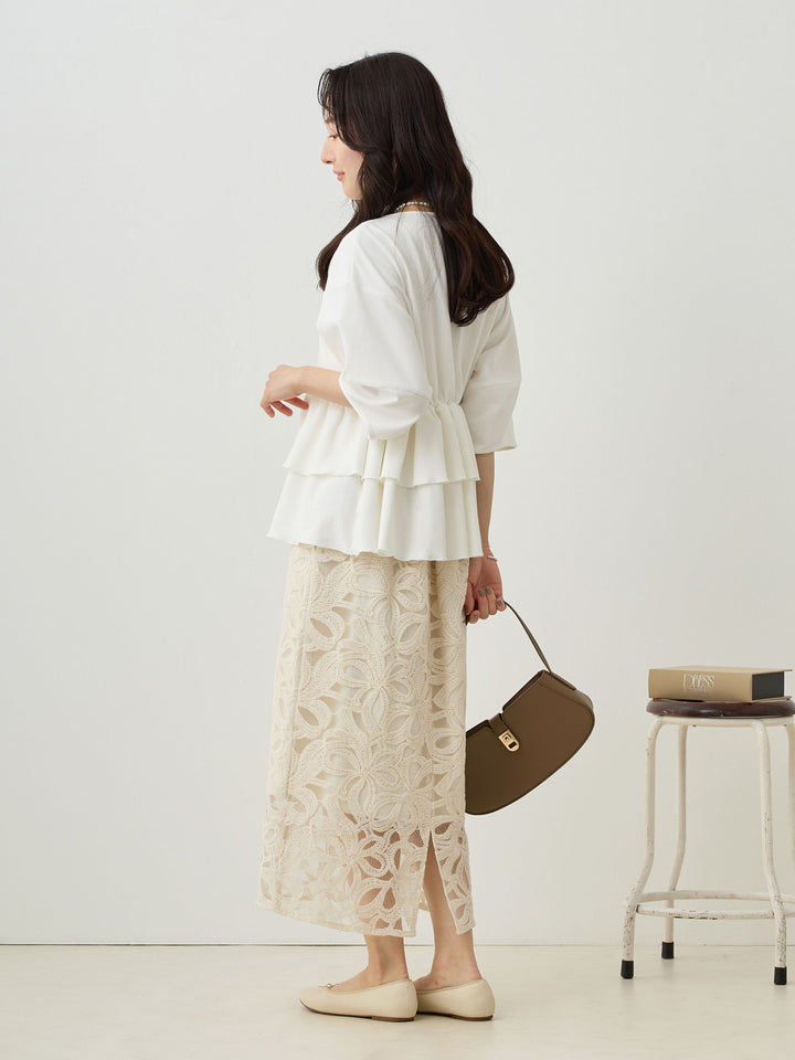 Peplum Ruffle Nursing T-shirt - White