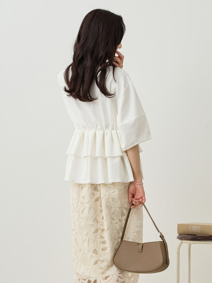 Peplum Ruffle Nursing T-shirt - White