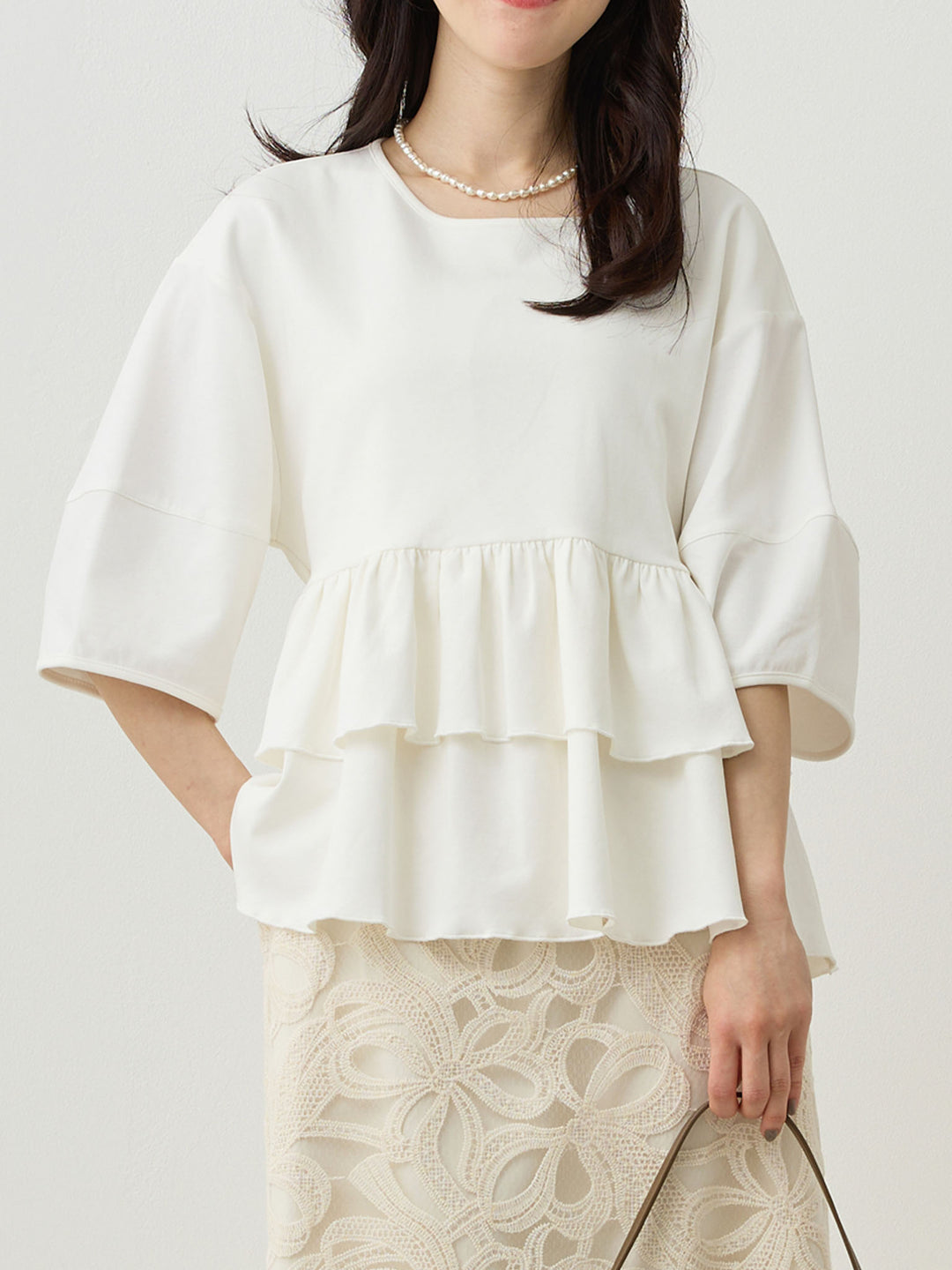 Peplum Ruffle Nursing T-shirt - White