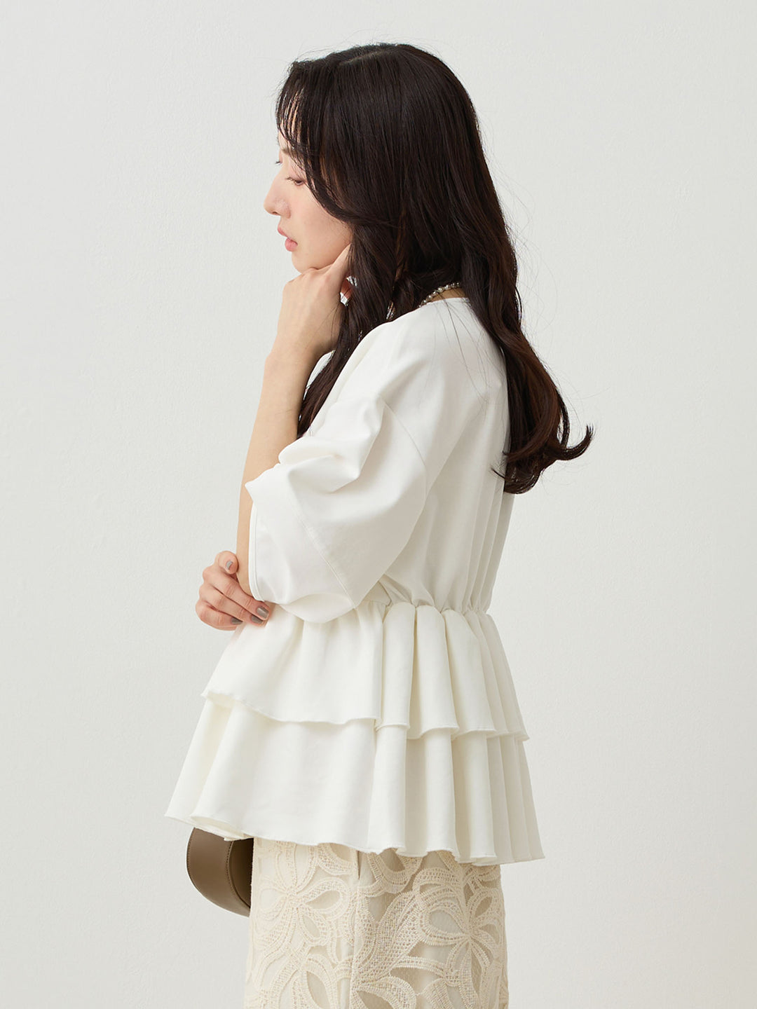 Peplum Ruffle Nursing T-shirt - White