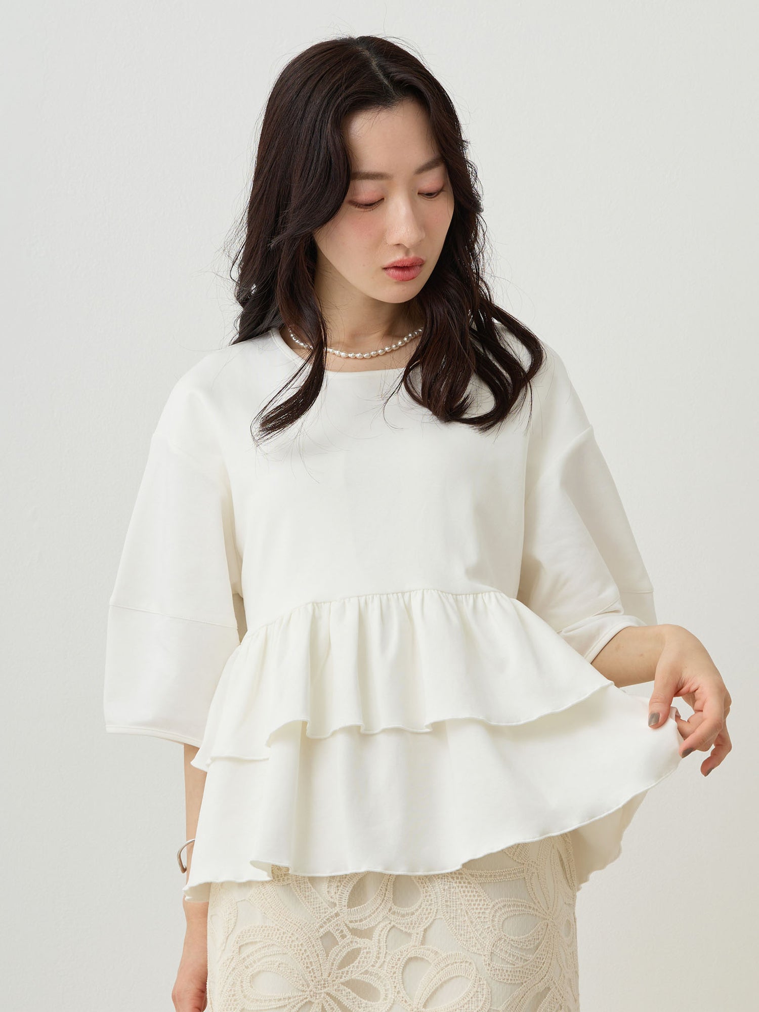 ペプラムフリル授乳Tシャツ White