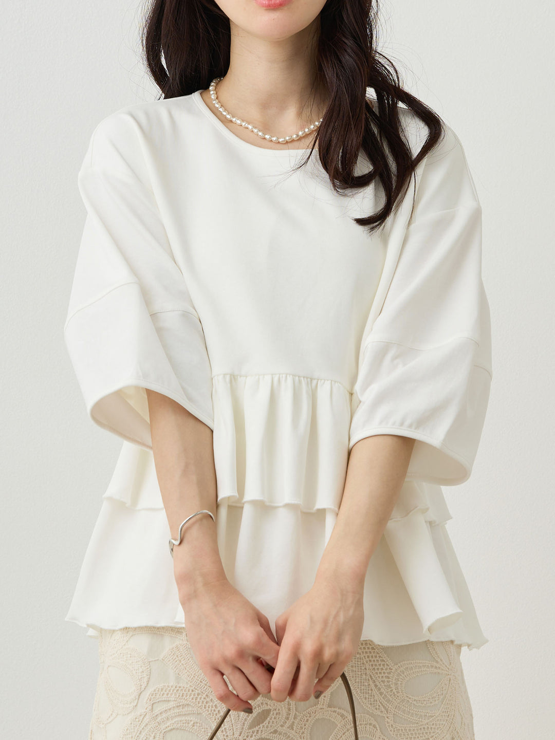 Peplum Ruffle Nursing T-shirt - White
