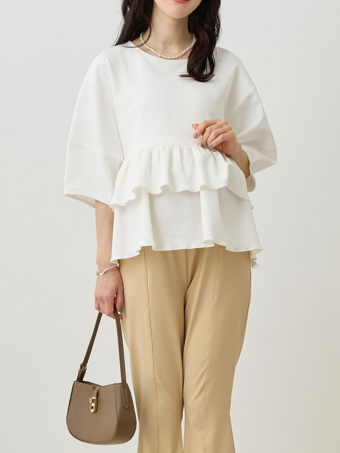 Peplum Ruffle Nursing T-shirt - White