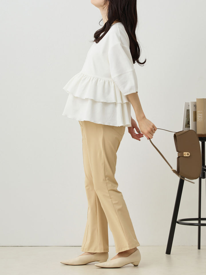 Peplum Ruffle Nursing T-shirt - White