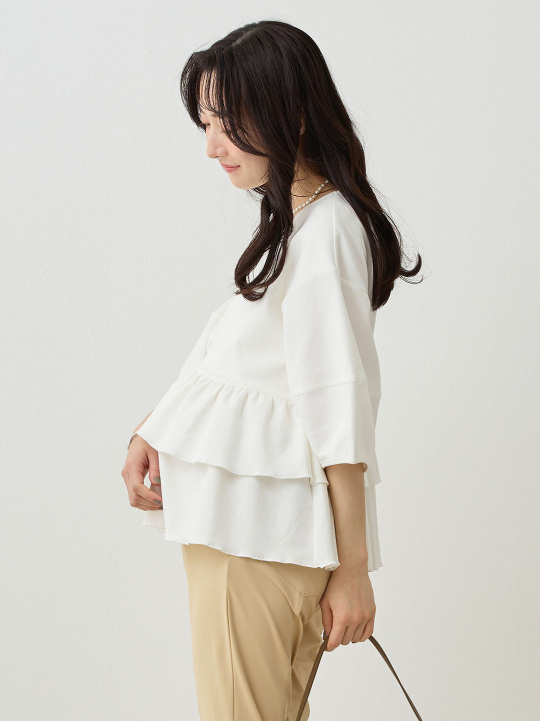 Peplum Ruffle Nursing T-shirt - White
