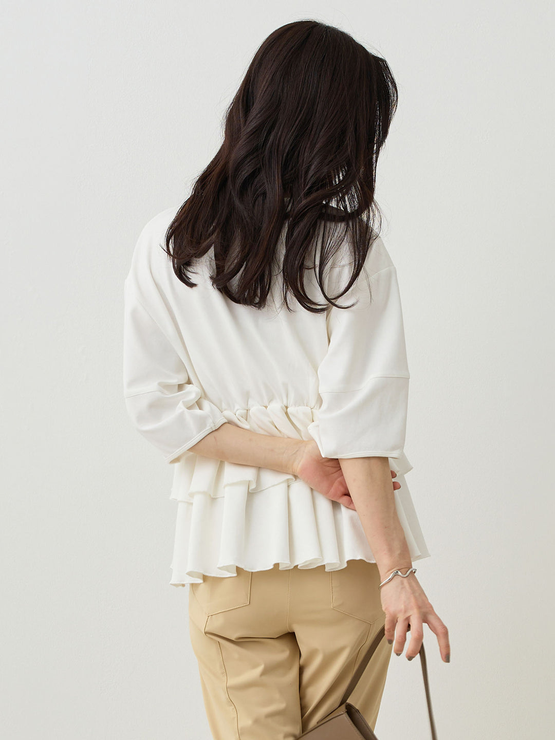 Peplum Ruffle Nursing T-shirt - White