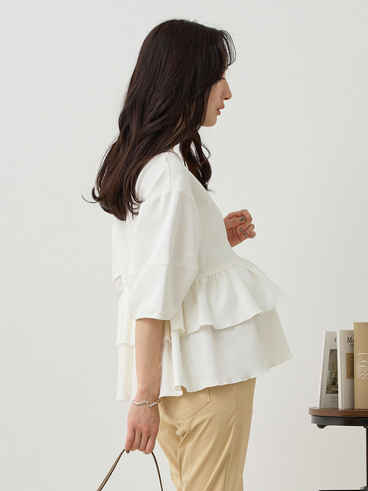 Peplum Ruffle Nursing T-shirt - White