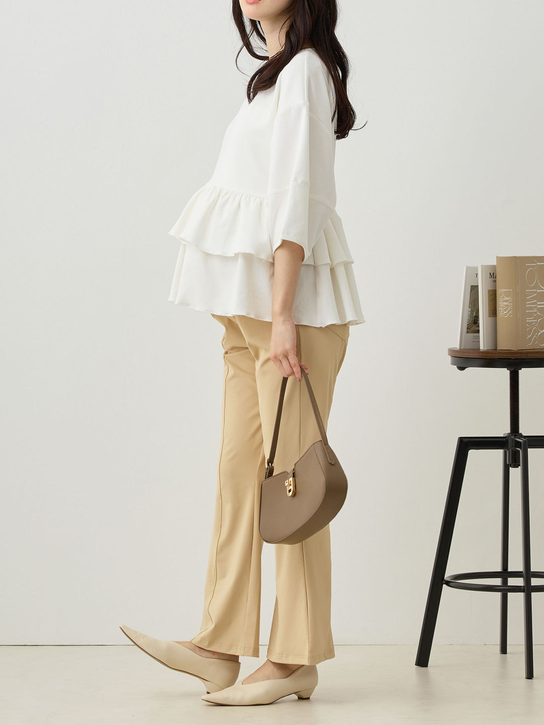 Peplum Ruffle Nursing T-shirt - White