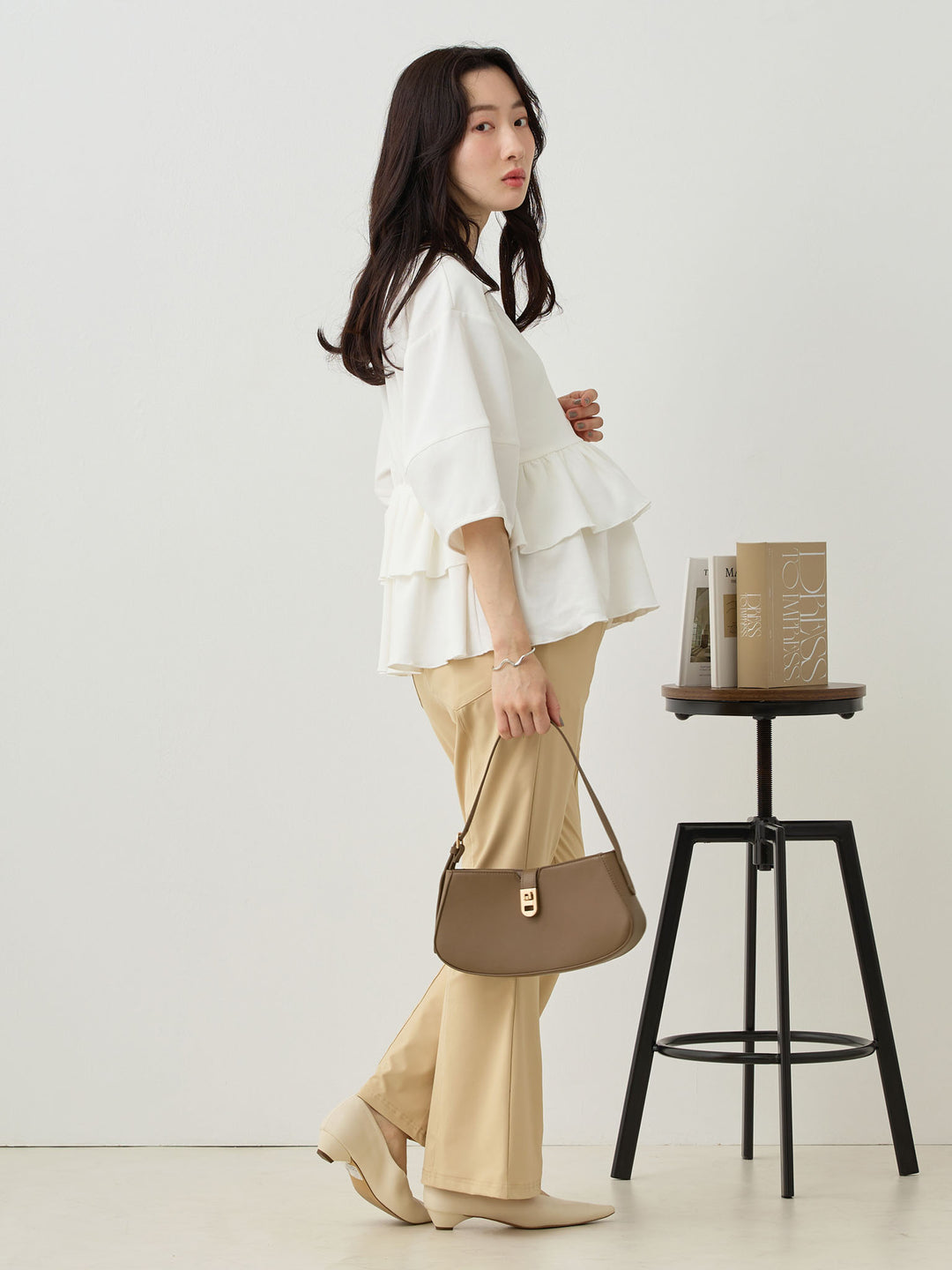 Peplum Ruffle Nursing T-shirt - White