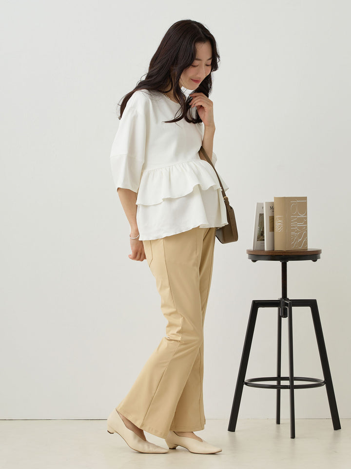 Peplum Ruffle Nursing T-shirt - White