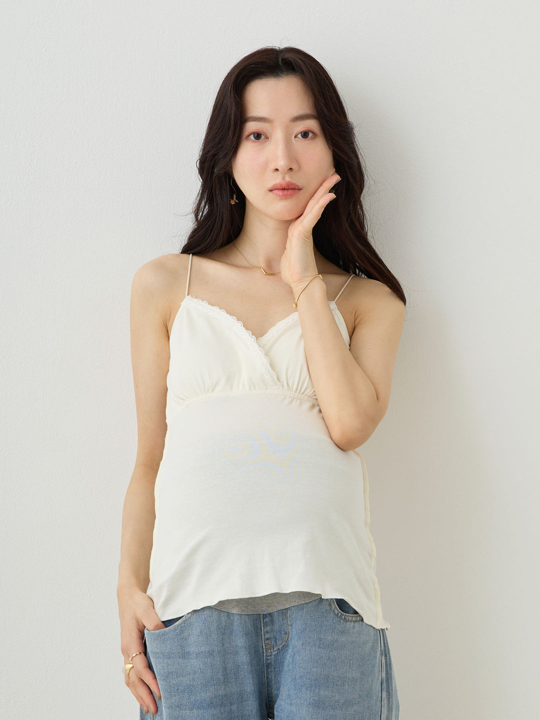 Gathered Lace Cache-Coeur Camisole White