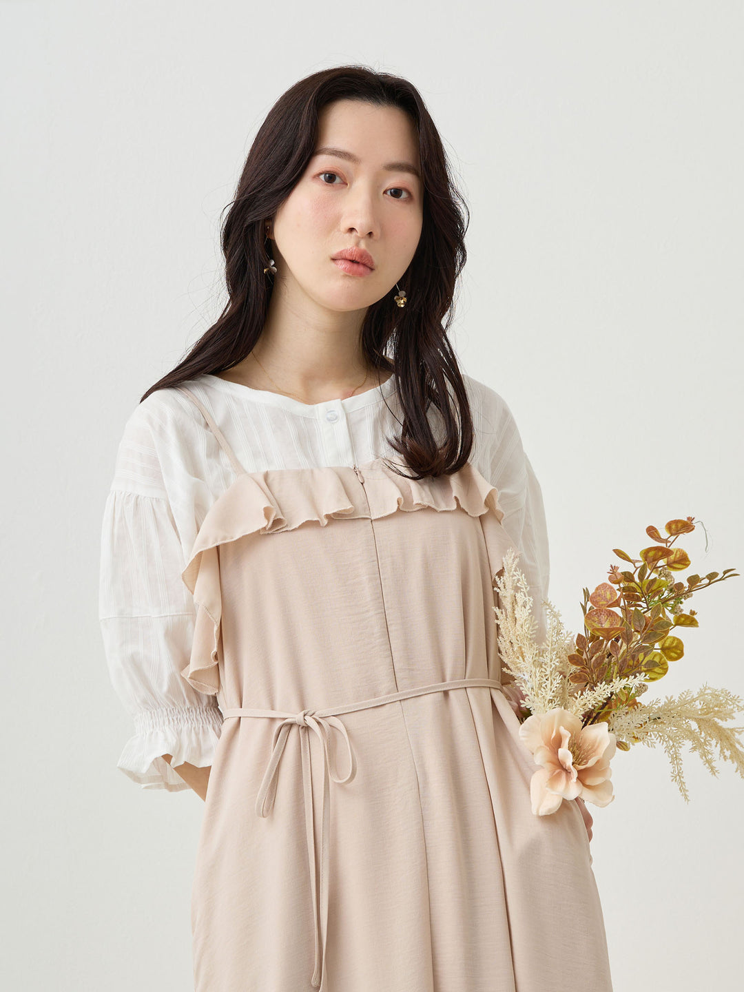 棉质松紧衬衫 白色