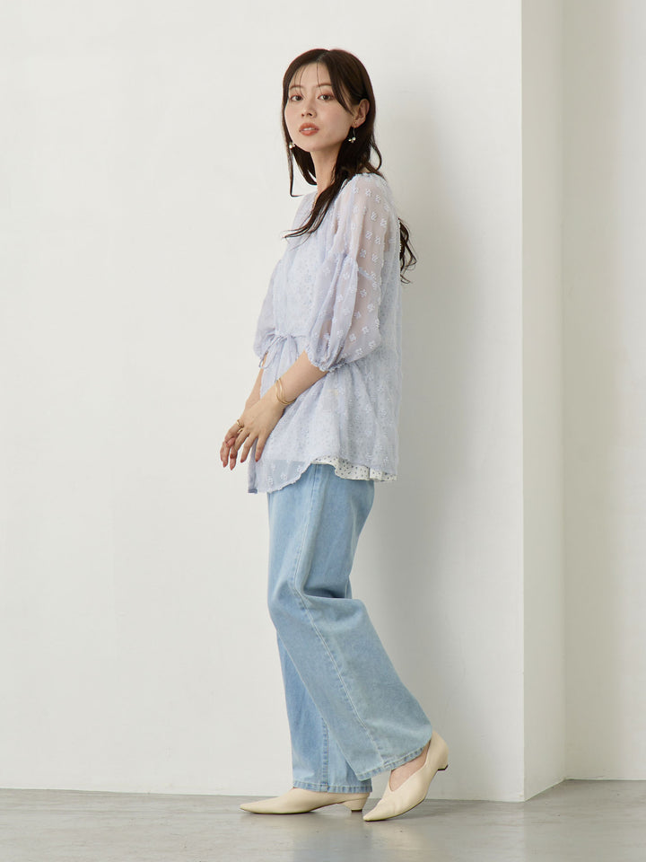 Light blue thin denim long pants