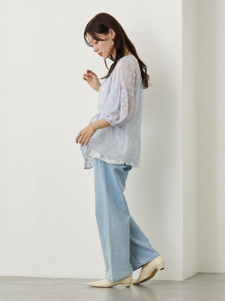 Light blue thin denim long pants